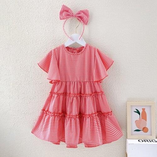 Girls Dresses Kids Clothes 2021 New Arrival Summer Backless Plaid Dress Free Headband Toddler Girl Clothes Princess Dress
