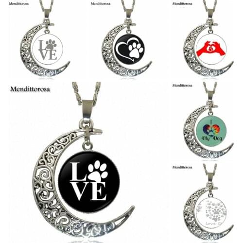 Love Paw Print Design Fashion Glass Crescent Moon Women Necklace Pendants For Women Fashion Jewelry