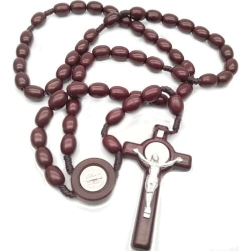 QIGO Acrylic Beads Cross Religious Rosary Necklace For Men Women