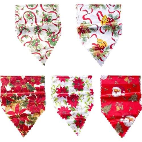 Christmas Table Runner Red Floral Bell Santa Berry Print Tablecloth Party Decor