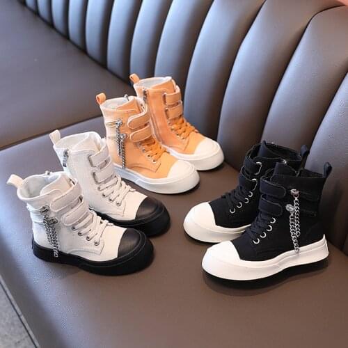 Super Cool Chain Zipper Children Canvas Boots 2020 Winter New Boys Girls Hight-Top Students Fashion Casual Sneaker Shoes Eu27-37