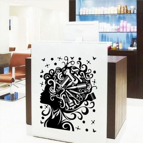 Hair Style Salon Beauty Scissors Comb Vinyl Wall Sticker Barbershop Decor , Hairdresser Female Fashion Vinyl Decals Barber Gifts