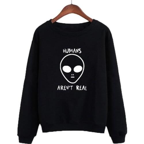 Hoodies Pullover Human Aren't Real Graphics Printed Long Sleeve Sweatshirt Womens Autumn Winter Fashion Harajuku Crewneck