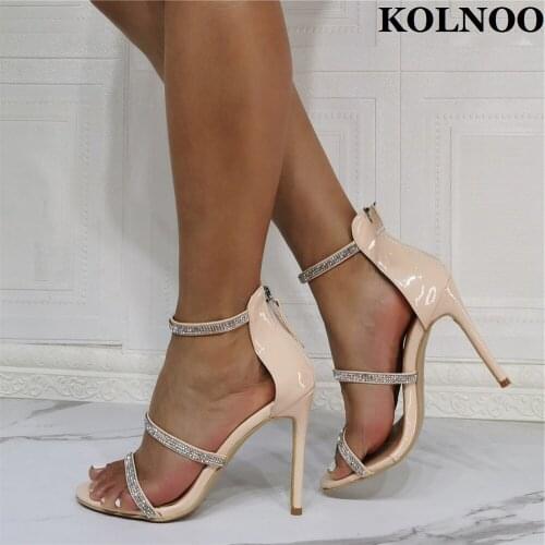 Kolnoo New Simple Handmade Womens High Heeled Sandals Rhinstones Sexy Real Photos Summer Shoes Wedding Fashion Daily Wear Shoes