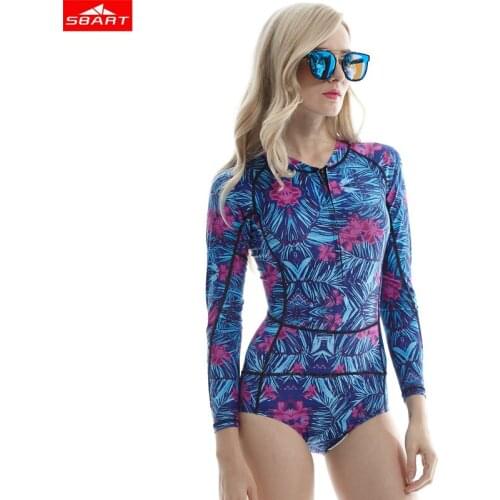 SBART Women Long Sleeve Rashguard One Piece Swimsuit Shirt Brief Swimwear Vintage Bathing Suit Summer Beach Wear Padded Swimming