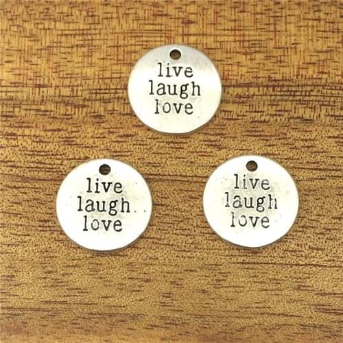 10pcs Charm live laugh love 19*19mm Tibetan silver plated pendant antique jewelry accessories production DIY handicrafts