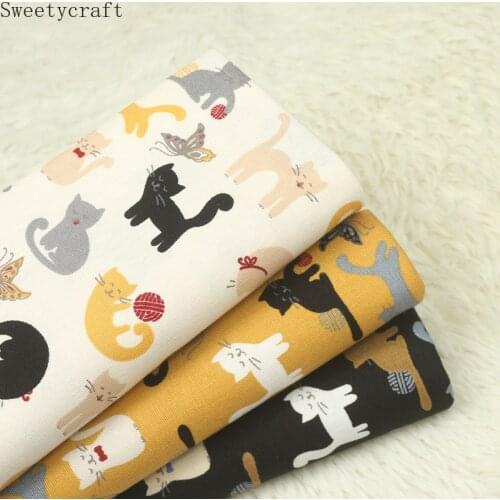 110x45cm Thick 100% Cotton Fabric By Yard Cartoon Cat printed Cloth for DIY Handmade Sewing Patchwork Needlework Decor Tissue