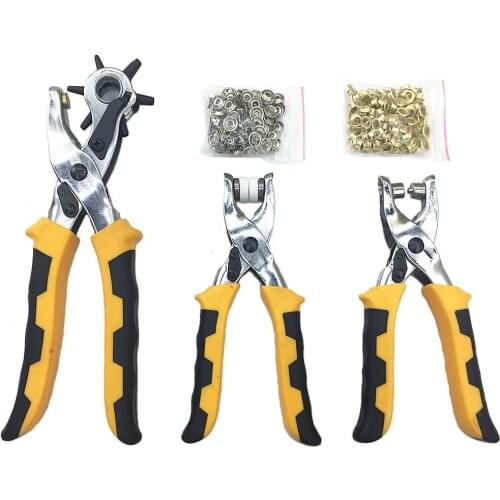 3in1 Leather Hole Punch Belt Puncher Set Hand Craft Tool +Press Studs Prong Snap Buttons with Plier +Eyelets Grommets with Tools