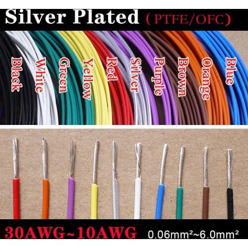 5M Silver Plated PTFE Wire High Purity OFC Copper Cable 10/11/13/14/15/18/20/22/24/26/28/30AWG HiFi Audio Speaker Headphone DIY