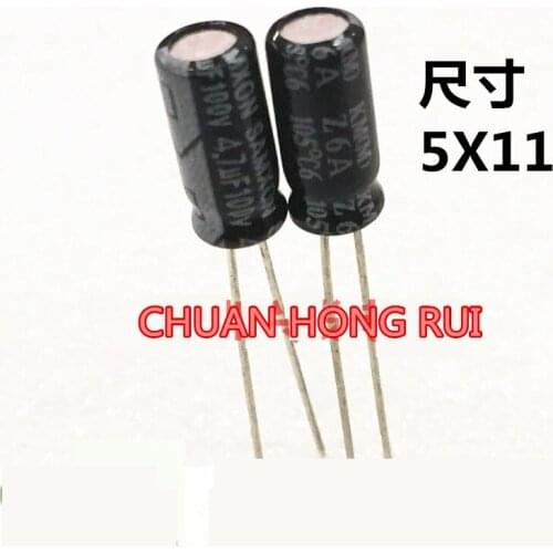 50PCS 100v4. 7 UF 4.7 UF 100 v into the aluminum electrolytic capacitor size 5 x11