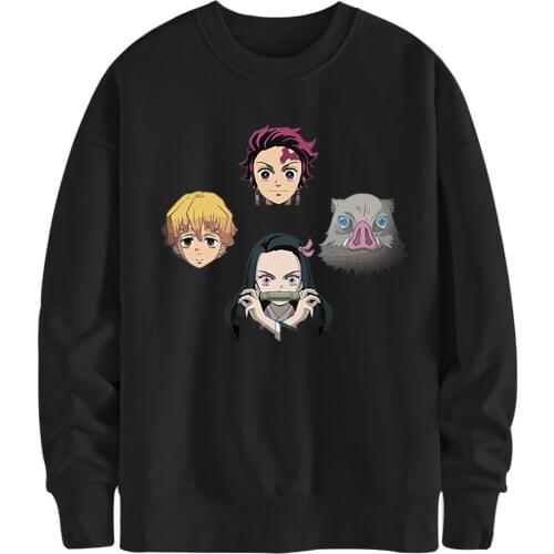 Anime Demon Slayer Mens Sweatshirts Hoodies Round Neck Top Clothing Male 2020 Printing Pullovers Breathable Moletom Masculino