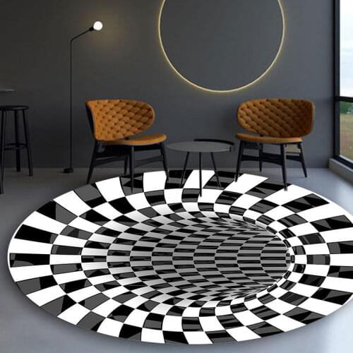 3D Illusion Black White Carpet Areas Rug Non-slip Floor Mat Rug Abstract Geometric Optical Living Room Bedroom vortex rug