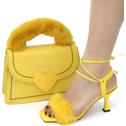 Doershow African Shoes And Bag Matching Set With yellow Hot Selling Women Italian Shoes And Bag Set For Party Wedding ! HTX1-6