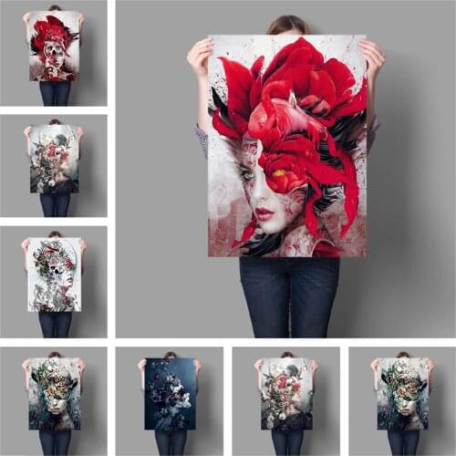 With Flowers On the Head Woman Color Abstract Wall Art Posters Print Canvas Painting for Living Room Corridor Girl Bedroom Decor