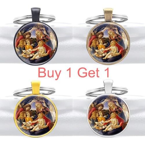 Buy 1 Get 1 Classic Madonna and Child with Angels Glass Cabochon Key Chain Retro Madonna of the Magnificat Key Rings
