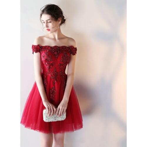 LAMYA Appliques Beading Prom Dresses Women Short Elegant Boat Neck Evening Dress Sexy Formal Party Gown robe de soiree