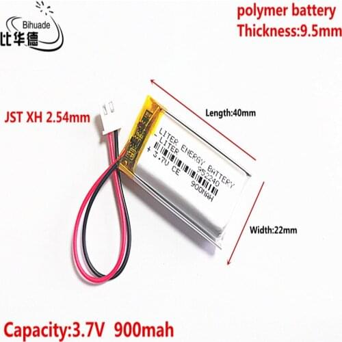 3.7V 900MAH 952240 JST XH 2.54mm Lithium Polymer LiPo Rechargeable Battery For Mp3 headphone PAD DVD bluetooth camera