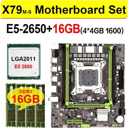 JINGSHA X79 M-S motherboard LGA2011 E5 2650 CPU 4pcs x 4GB = 16GB DDR3 1600Mhz ECC REG Memory Set M-ATX combos M.2 SSD