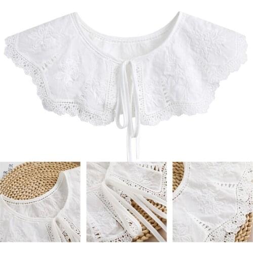 Fashion Women Lace False Collar Flower Pattern Embroidery Fake Collar Tie Summer Accessories Exquisite Decoration