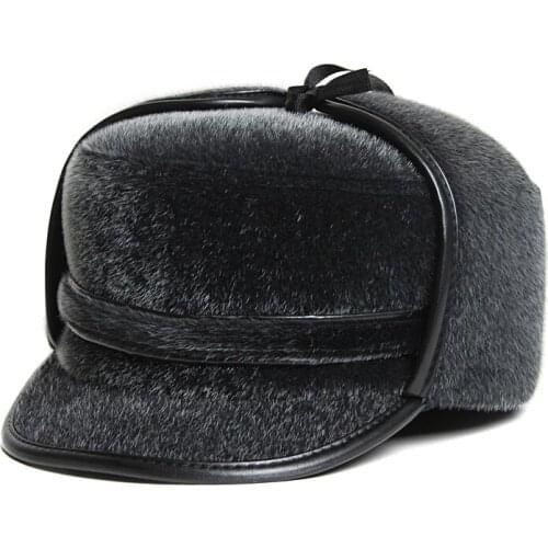 Mens Winter Big Ear Protection Warm Flat Top Outdoor Lace Up Lei Feng Hat