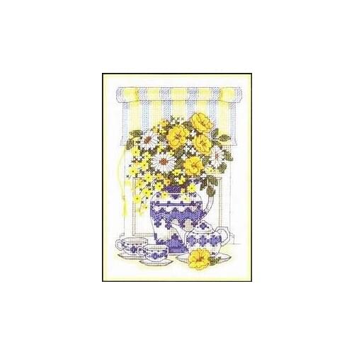 Gold Collection Lovely Counted Cross Stitch Kit Teatime Floral Yellow Flower Flowers Bouquet Vase dim 6790 06790