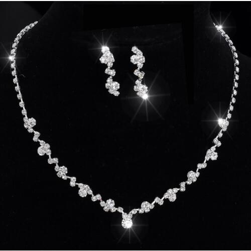 Silver Color Tone Crystal Tennis jewelry sets Choker Necklace Jewelry Set Earrings Bridal Jewelry Wedding Bridesmaid Jewelry Set