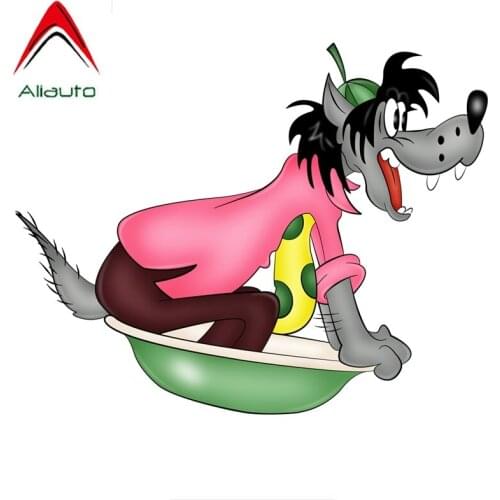Aliauto Cartoon Car Sticker Wolf Wait and See Russian Funny Waterproof PVC Decal for Motorcycle Ford Focus 2 Passat B6,16cm*13cm