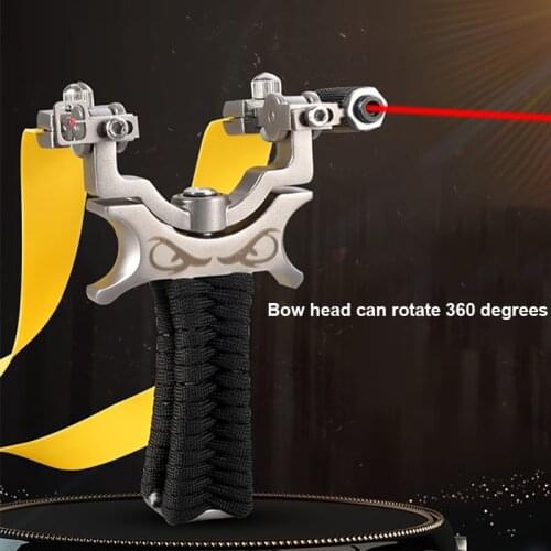 New High-precision Shooting Slingshot 360 Degree Rotating Stainless Steel Catapult Laser Fast Pressing Flat Leather Slingshots