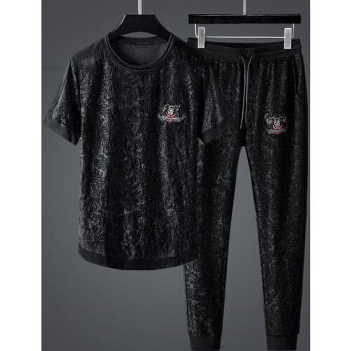 2021 new men summer sports suit male loose plus size Korean casual matching mens two-piece trend clothes for men European