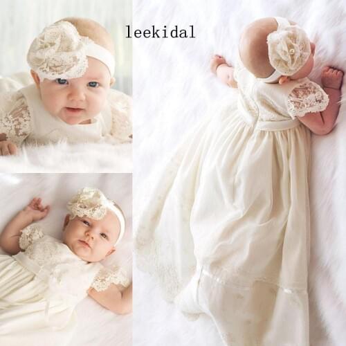 New Arrivals White Ivory First Communion Dresses Cheap Jewel Lace Short Sleeve Baptism Gown Christening Dresses Custom Made