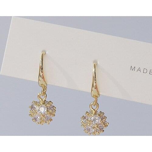 New Fashion Brand Delicate Jewelry 14K Real Gold Drop Earrings for Women AAA Zircon CZ Ball Beads Dangle Earrings