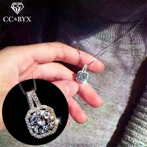 CC Necklace For Women Simple White Cubic Zirconia Necklaces Pendants Bridal Wedding Engagement Colar Jewelry Accessories CCN501
