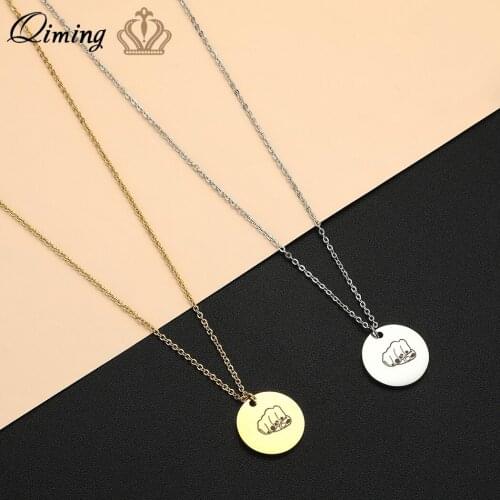 Disc Pendant Hand Gesture Power Men Necklace Hip Hop Stainless Steel Jewelry Trend Necklace Male Birthday Gift
