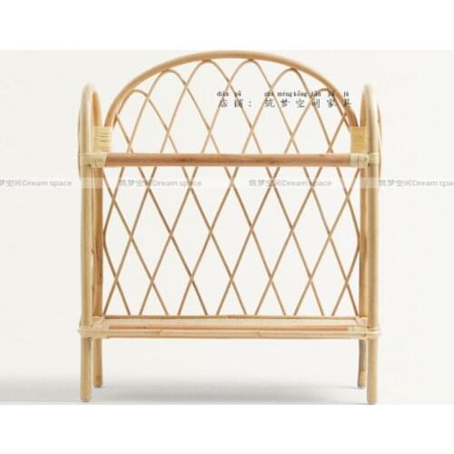 Zq Handmade Vine Woven Childrens Shelf Organize and Storage Bookshelf Floor Shoe Rack Living Room Home