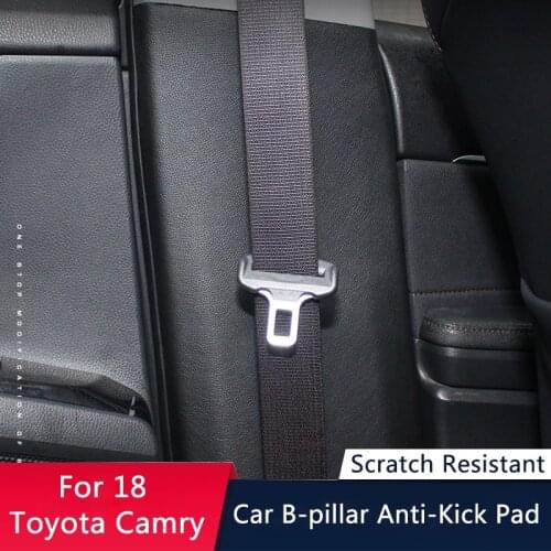 QHCP Car B Pillar Anti-Kick Protective Mat Seat Belt Pad Cover Cushion Pad Case Cover Leather Stickers For Toyota Camry 2018