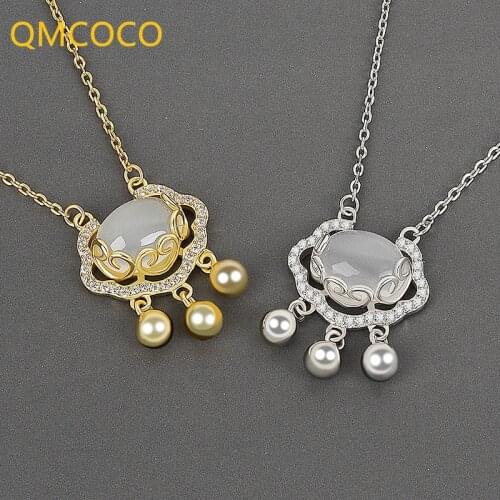 QMCOCO 925 Silver Classic Creative Design Vintage Longevity Lock Necklace Pendant Woman Simple Collarbone Chain Bitrhday Gifts