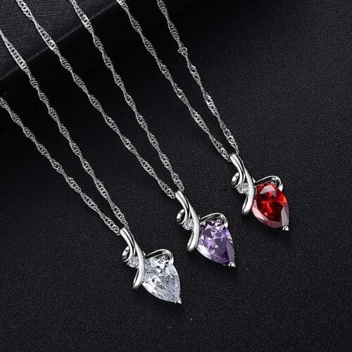 Crystal Water Drop Pendants Chain Necklaces For Women Solid Color Charm Necklace Female Jewelry Party Gift