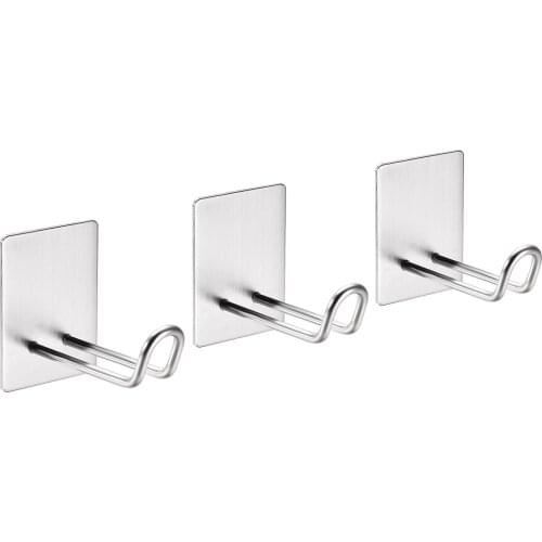 Uxcell 3pcs Adhesive Hooks Wall Hooks Stainless Steel Hanger 60mm x 45mm x 60mm for Kitchen Bags Towel Coat