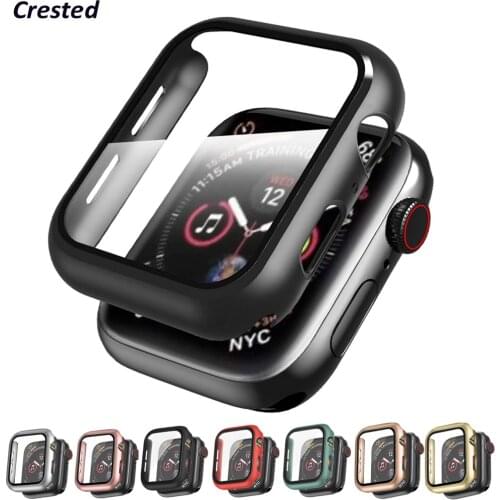 Glass+Cover For Apple Watch Case 44mm 40mm 42mm 38mm Accessories Plated bumper +Screen Protector iWatch series 3 4 5 se 6 44 mm