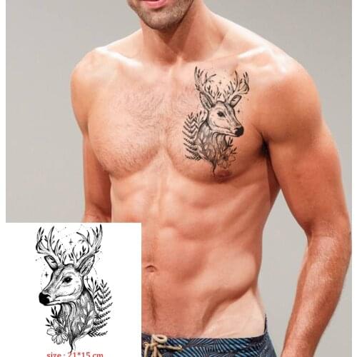 Pere Davids Deer Fish Snake Flower Tattoos Waterproof Temporary Sticker Wild Animal Fake Tattoo for Men Body Art Custom Tatoos