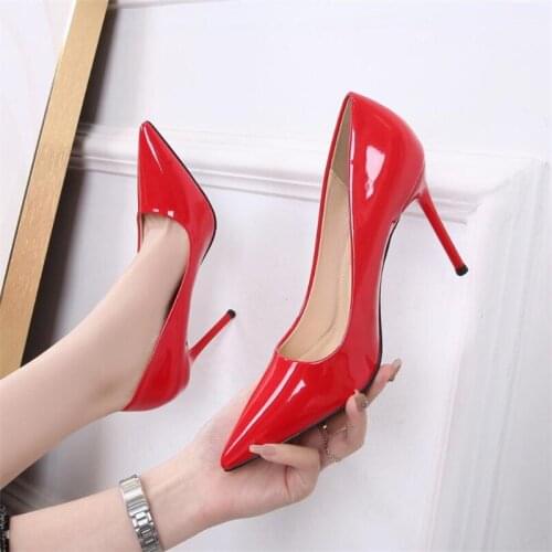 2021 Hot Sell Classic Women Shoes Pointed Toe Pumps Patent Leather Dress high Heels Boat Party Wedding Zapatos Mujer Red Office