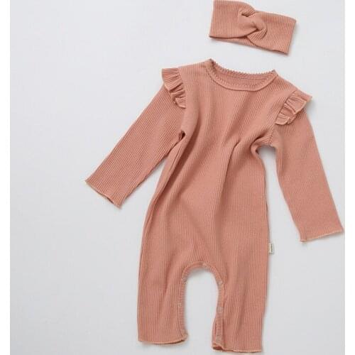 Newborn Unisex Baby Boy Girl Romper Set Solid Color 3-12M Long Sleeve Infant Baby Jumpsuit+Headband Set Baby Clothing Set