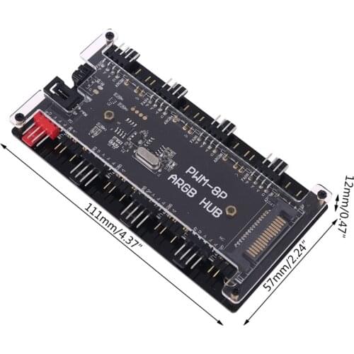 W3JD PWM FAN+ARGB LED 2 in 1 Sync Hub Wireless Controller 1 To 8 Multi Way Splitter 5V 3PIN RGB cooler 4Pin Fan Adapter AURA