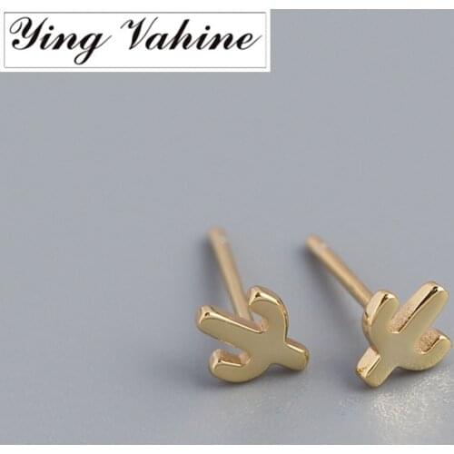 Ying Vahine 100% 925 Sterling Silver Small Cactus Stud Earrings for Women