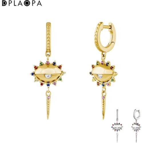 DPLAOPA 925 Sterling Silver Gold Coated Silver White Topaz small Eye Earrings Drop Earring Women Luxury Piercing Pendientes