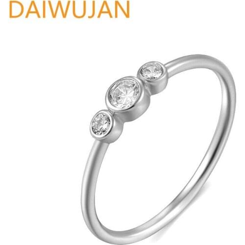 DAIWUJAN Minimalist 925 Sterling Silver Rings For Women Lady Elegent Simple Round Zircon Joint Ring Wedding Party OL Jewelry