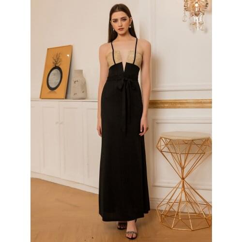 Angel-Fashions Spaghetti Strap Bow Splicing Mermaid Black Dress 582