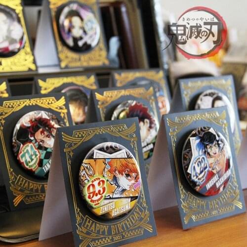 Demon Slayer Birthday Badge Card Tanjirou Nezuko Kimetsu No Yaiba Games Children Anime Collection Kids Gift Playing Toy