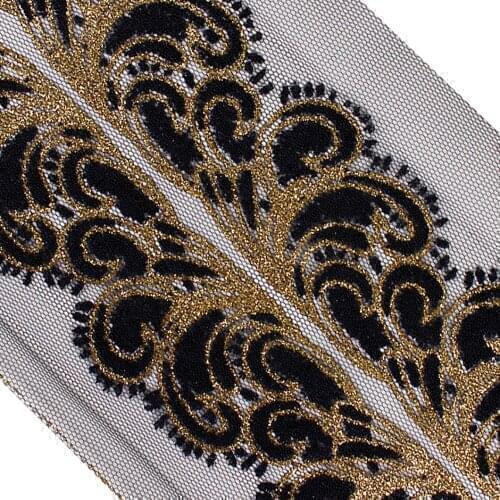 15yards Black Beads Gold Sequin Lace Ribbon Trim Motif Applique Scrapbooking Embellishment Trimming Tape for Clothes T2630