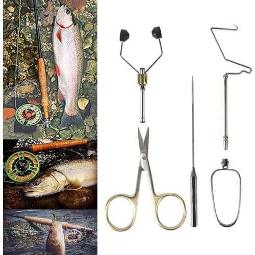 5Pieces Fly Tying Tool Supplies Kit Whip Finisher Dubbing Needle Bobbin Thread Holder Scissor Hackle Plier Fishing Equipments